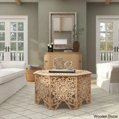 Guillermo Wooden Handmade Intricately Carved Floral Living Room Coffee Table With Hollow Interior