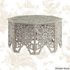 Guillermo Wooden Handmade Intricately Carved Floral Living Room Coffee Table With Hollow Interior