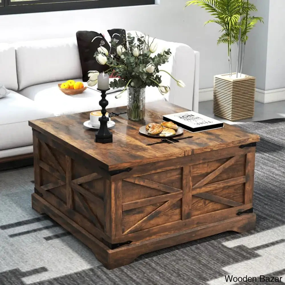 Gulkish Farmhouse Square Storage Coffee And Center Table With Hinged Lift Top For Living Room