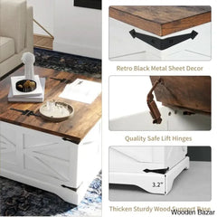 Gulkish Farmhouse Square Storage Coffee And Center Table With Hinged Lift Top For Living Room