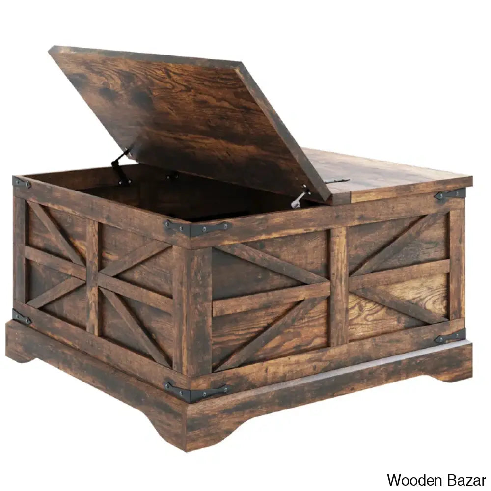 Gulkish Farmhouse Square Storage Coffee And Center Table With Hinged Lift Top For Living Room