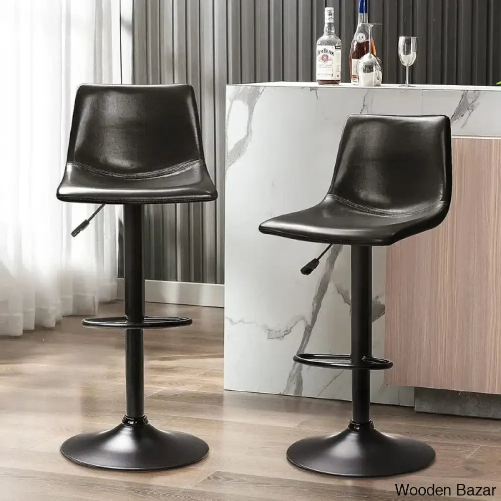 Halimaz Swivel Upholstered Adjustable Height Counter And Bar Stool With Metal Frame (Set Of 2) Black