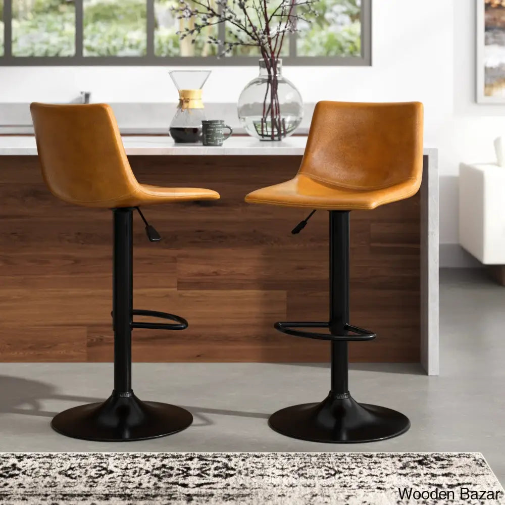 Halimaz Swivel Upholstered Adjustable Height Counter And Bar Stool With Metal Frame (Set Of 2) Brown