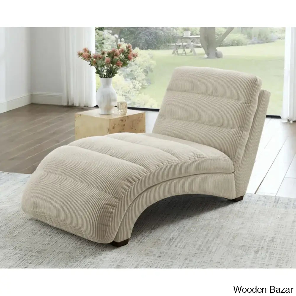 Hamingo New Upholstered Chaise Lounge - Wooden Bazar Beige Corduroy