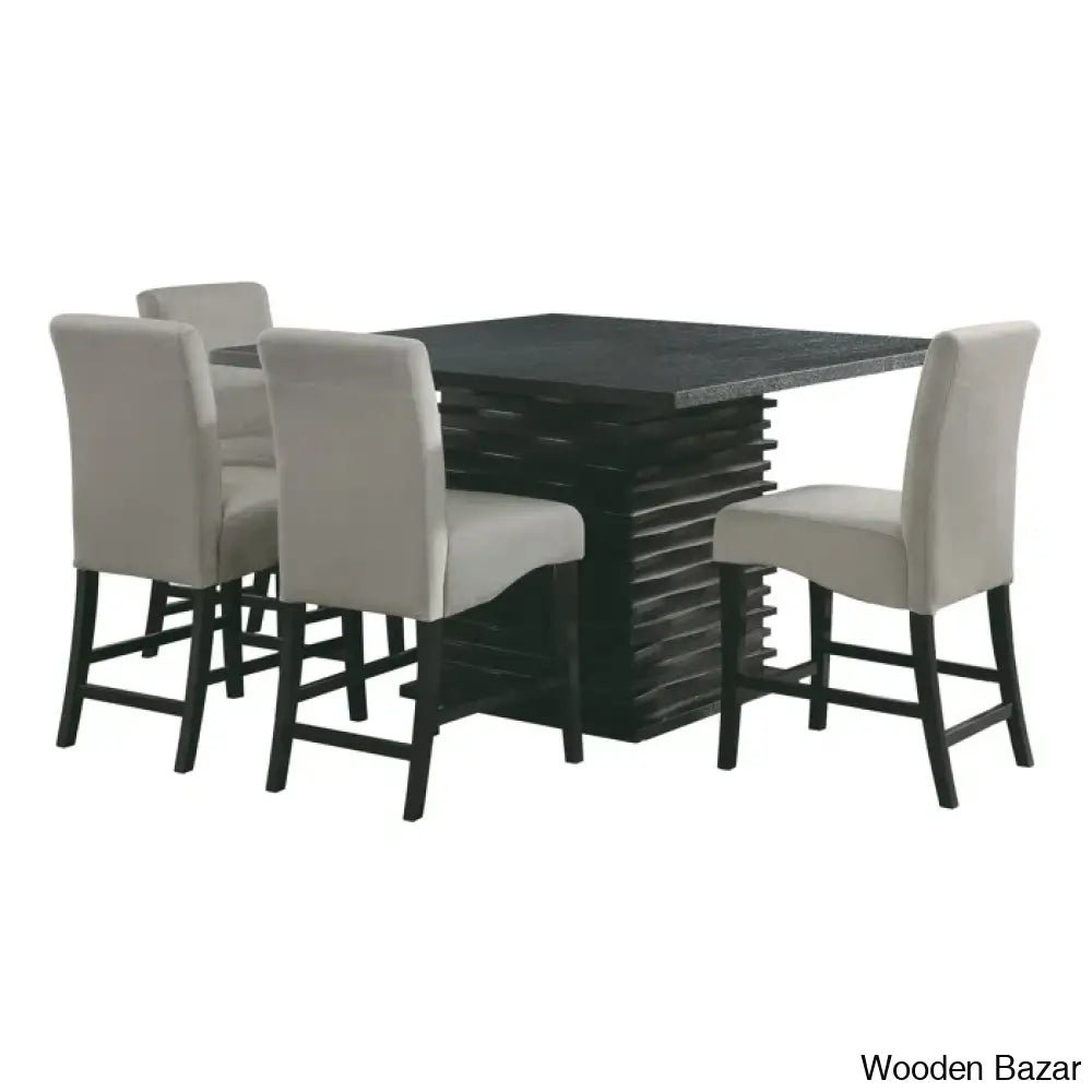 Hamstring New Pedestal Dining Table Set in Gray and Black | Wooden Bazar