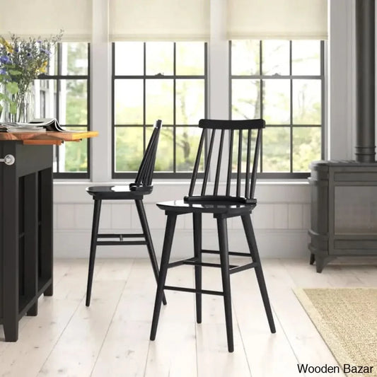 Hanic 24’’ Wide Swivel Square Seat Sleek Solid Wood Slat High Back Counter And Height Bar Stool