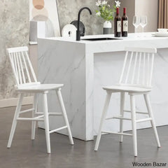Hanic 24’’ Wide Swivel Square Seat Sleek Solid Wood Slat High Back Counter And Height Bar Stool