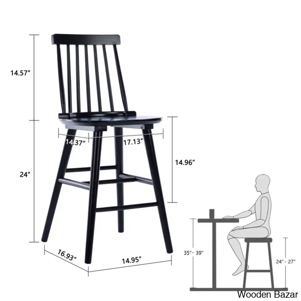 Hanic 24’’ Wide Swivel Square Seat Sleek Solid Wood Slat High Back Counter And Height Bar Stool