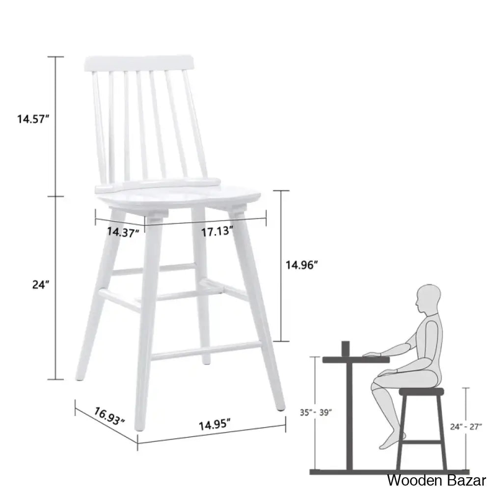 Hanic 24’’ Wide Swivel Square Seat Sleek Solid Wood Slat High Back Counter And Height Bar Stool