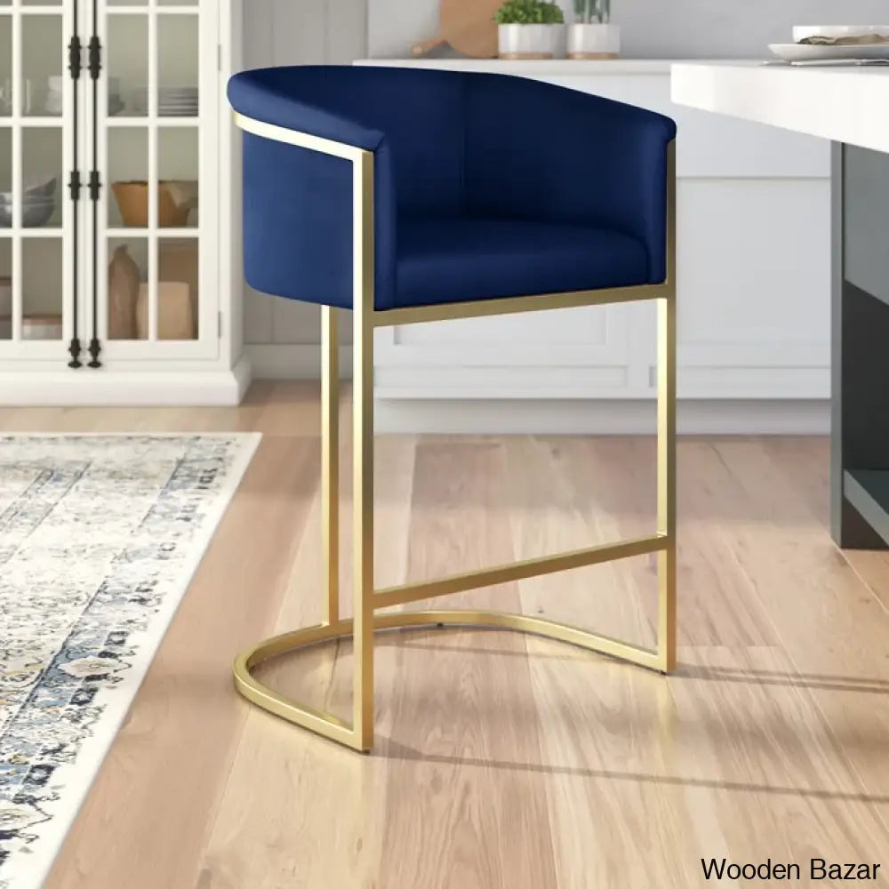 Haniz Upholstered 27’’ Counter Stool With Metal Frame Navy