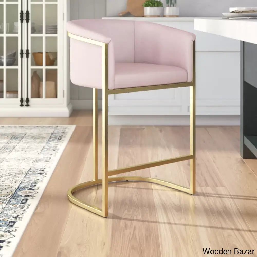 Haniz Upholstered 27’’ Counter Stool With Metal Frame Pink