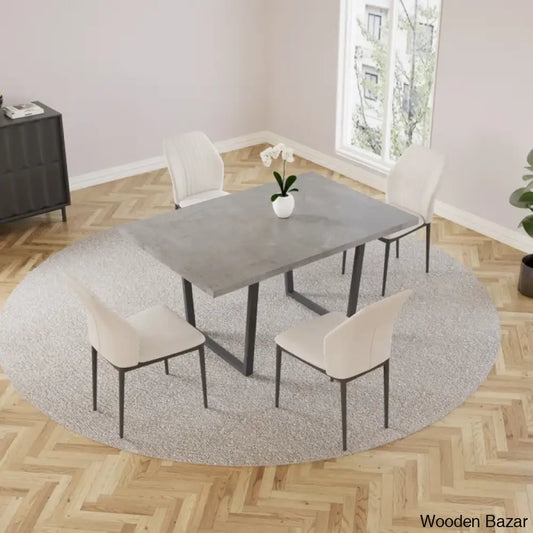Hardian 4 Seater Rectangular Dining Table Set With Chairs For Kitchen Room White
