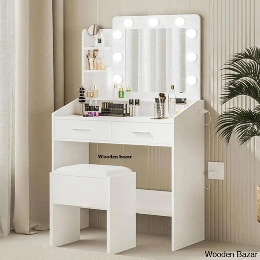 Harkesh Vanity Dressing Table With Lighted Mirror And Stool White