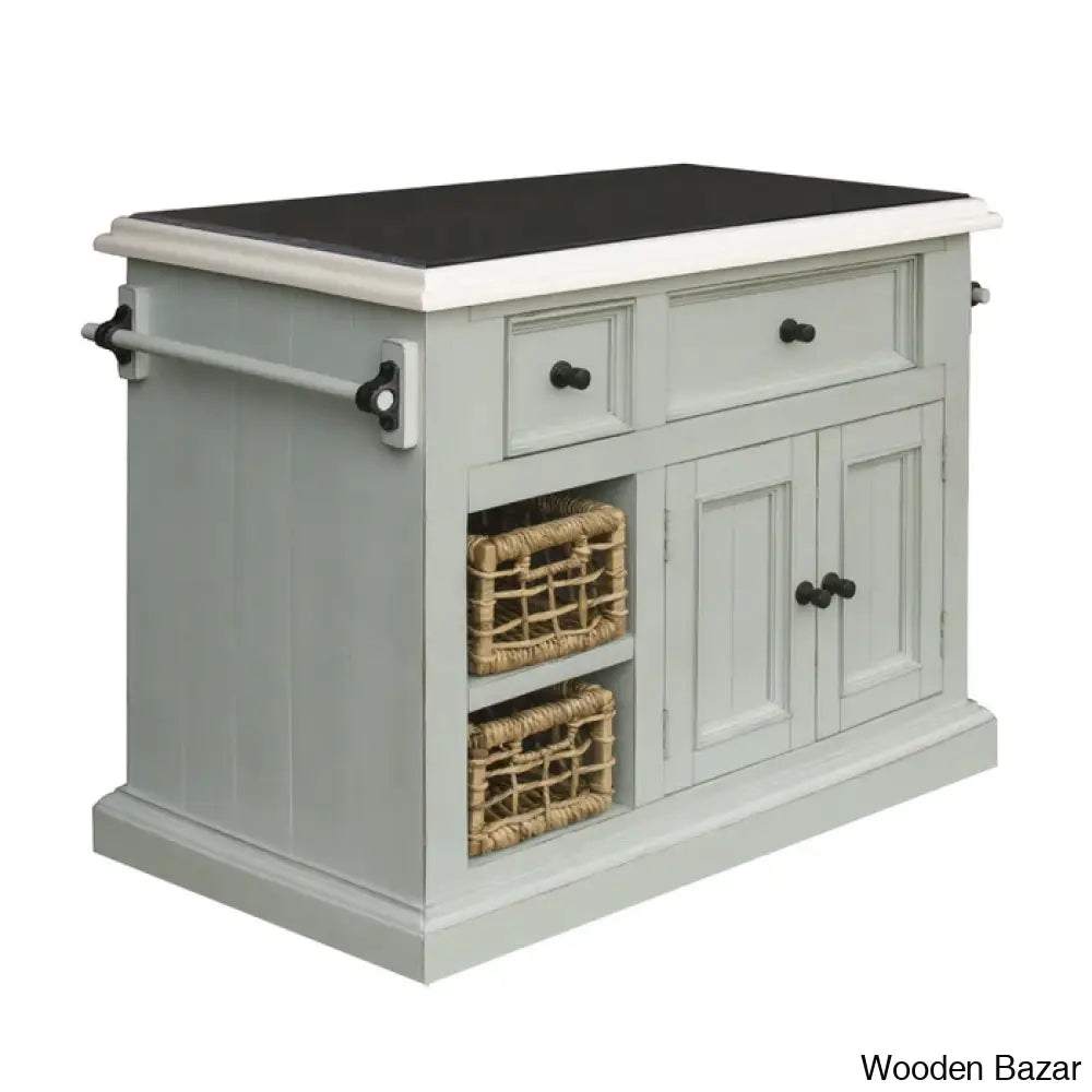 Harpenden Granite Top Kitchen Island Trolley Cart Cabinet Kitchen Island With Storage