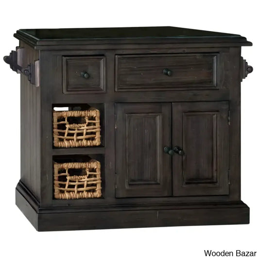 Harpenden Granite Top Kitchen Island Trolley Cart Cabinet Kitchen Island With Storage Weathered Gray