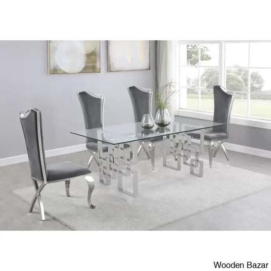 Harrisonn 4 Seater Luxury Glass Top Double Pedestal Dining Set Gray
