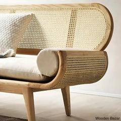 Hasina Solid Wood Sofa With Natural Rattan Inspired Living Meets Timeless Craftsmanship