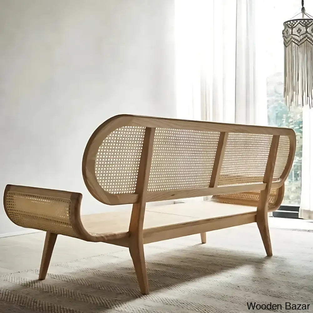 Hasina Solid Wood Sofa With Natural Rattan Inspired Living Meets Timeless Craftsmanship