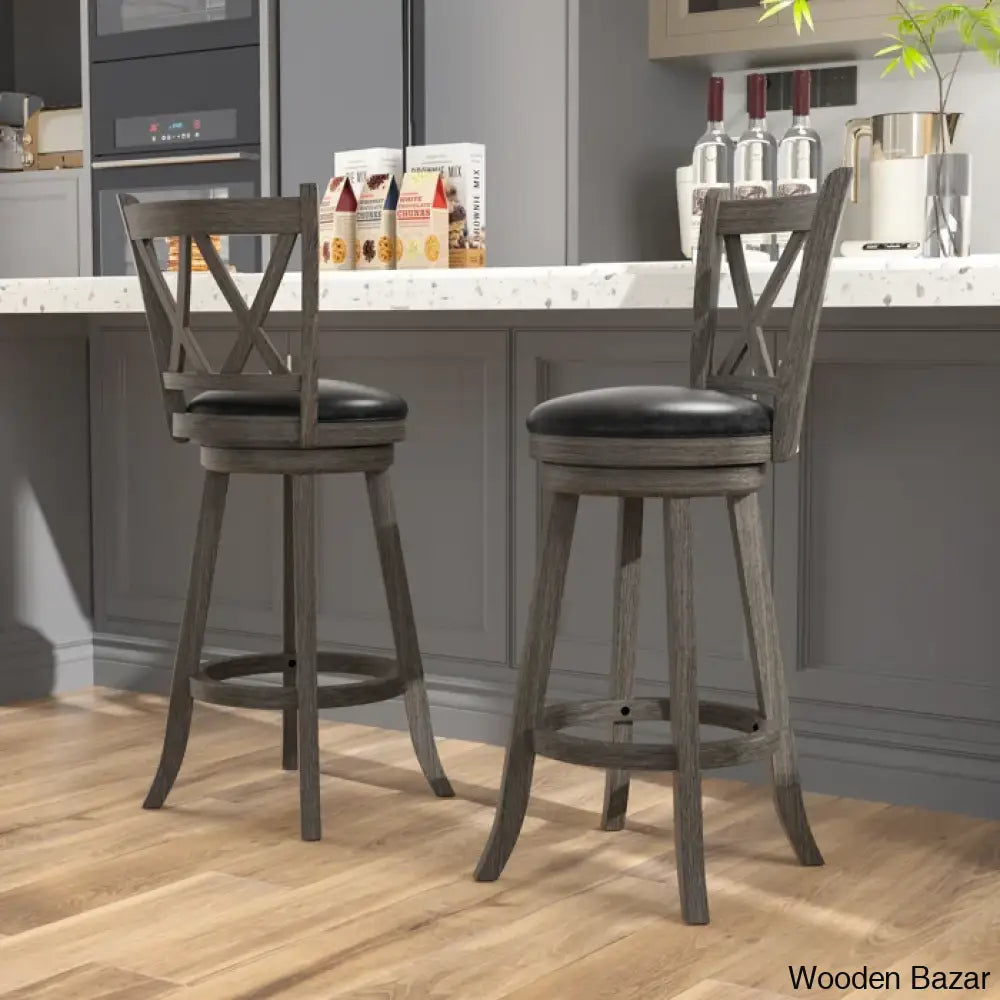 Havanto Swivel Upholstered Counter And Bar Stool With Solid Wood Frame (Set Of 2)