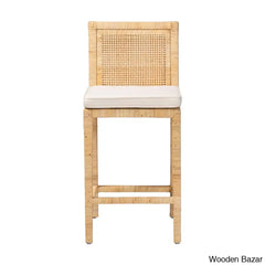 Haxbys Swivel 26.8’’ Rattan And Mahogany Counter Bar Stool