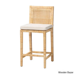 Haxbys Swivel 26.8’’ Rattan And Mahogany Counter Bar Stool