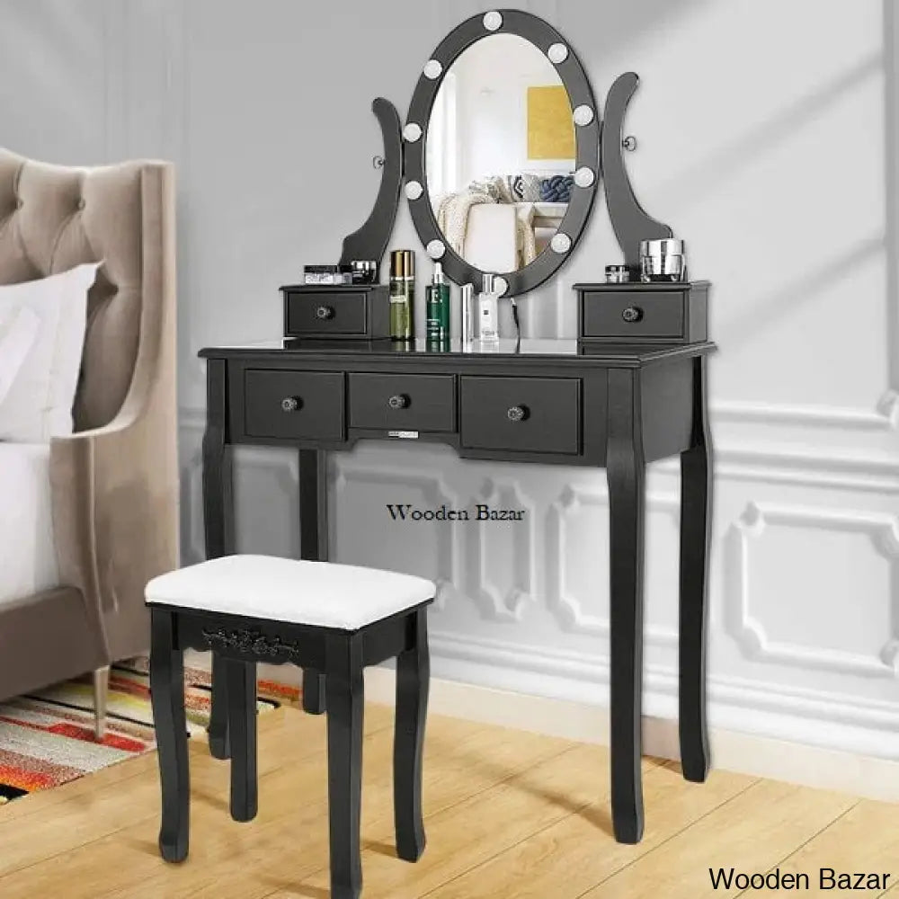 Hayter Makeup Vanity Dressing Table With Rotating Lighted Mirror And Cushioned Stool