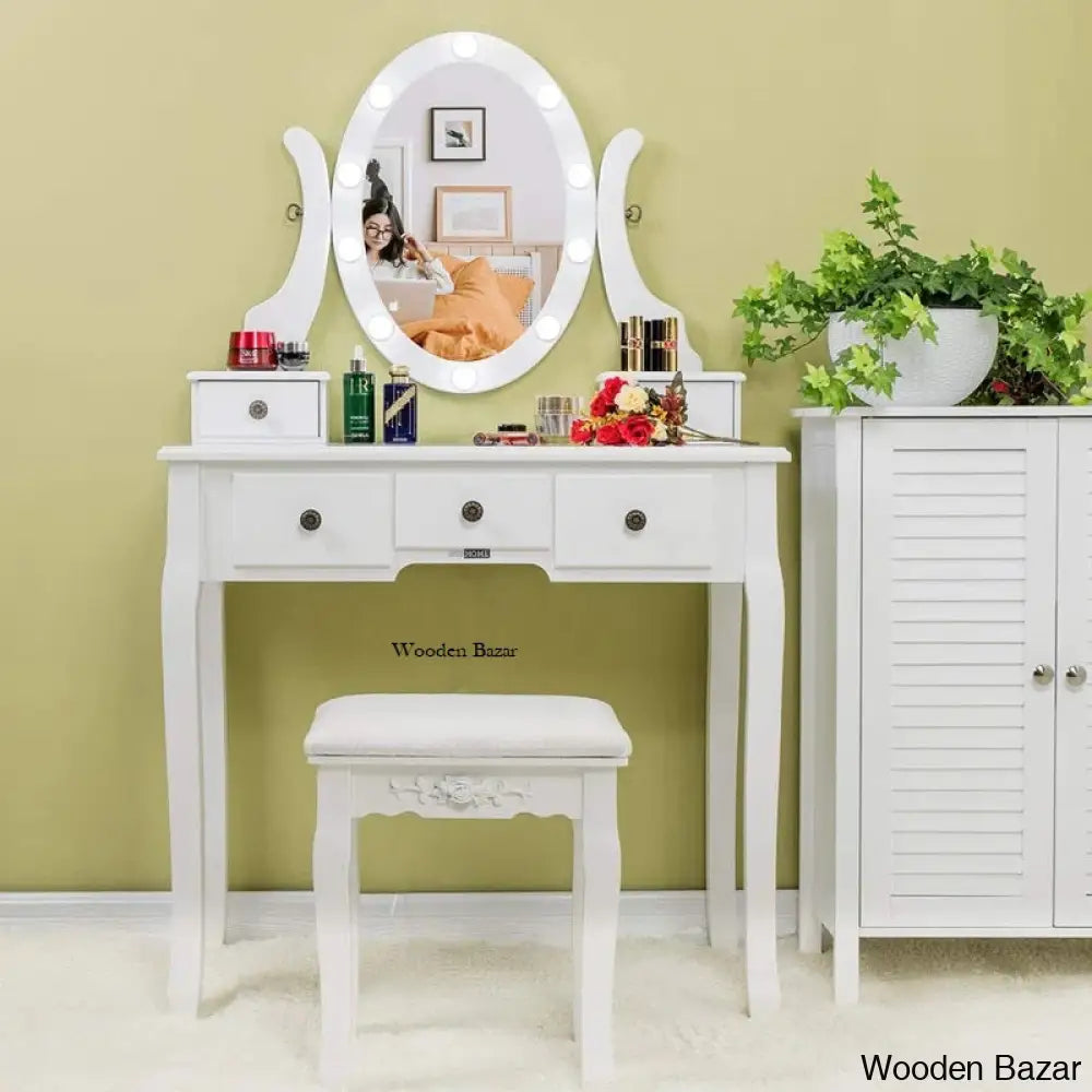 Hayter Makeup Vanity Dressing Table With Rotating Lighted Mirror And Cushioned Stool