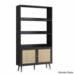 Heaton Ivory Elegance Solid Wood Frances Rattan Bookcase With Doors - Wooden Bazar
