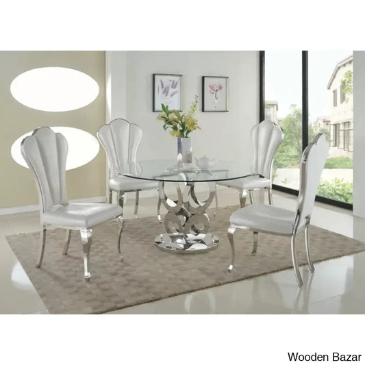 Heena Luxury 4 Seater Glass Top Pedestal Dining Set