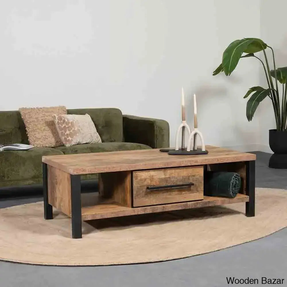 Heering Modern Wave Living Room Furniture Set In Wooden Coffee Table