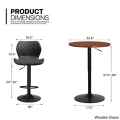 Height-Adjustable 3-Piece Pub Table Set | Leathered Pedestal Bar Stools Dining