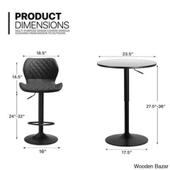 Height-Adjustable 3-Piece Pub Table Set | Leathered Pedestal Bar Stools Dining