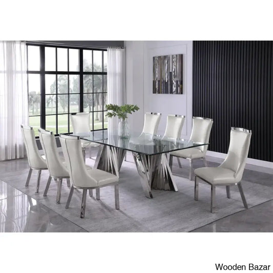 Hendrich New 8 Seater Double Pedestal Dining Table Set Silver