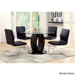 Herry New 4 Seater Pedestal Dining Table Set - Wooden Bazar Black /