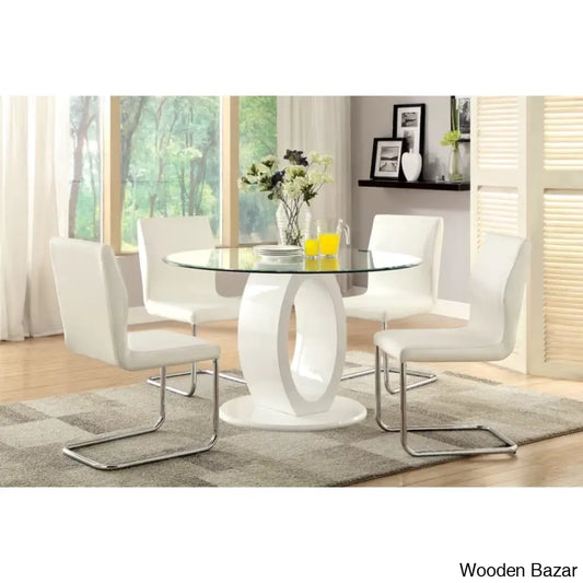 Herry New 4 Seater Pedestal Dining Table Set - Wooden Bazar White /