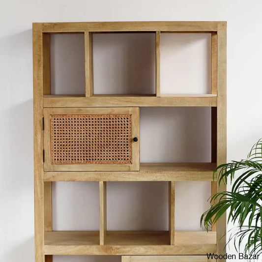 Herve Solid Wood Rectangular Bookshelf With Doors & 2 Drawer Storage