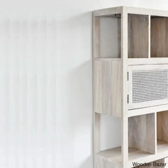 Herve Solid Wood Rectangular Bookshelf With Doors & 2 Drawer Storage