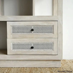 Herve Solid Wood Rectangular Bookshelf With Doors & 2 Drawer Storage