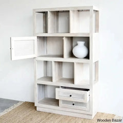 Herve Solid Wood Rectangular Bookshelf With Doors & 2 Drawer Storage