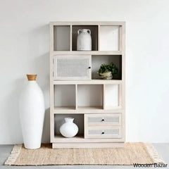 Herve Solid Wood Rectangular Bookshelf With Doors & 2 Drawer Storage