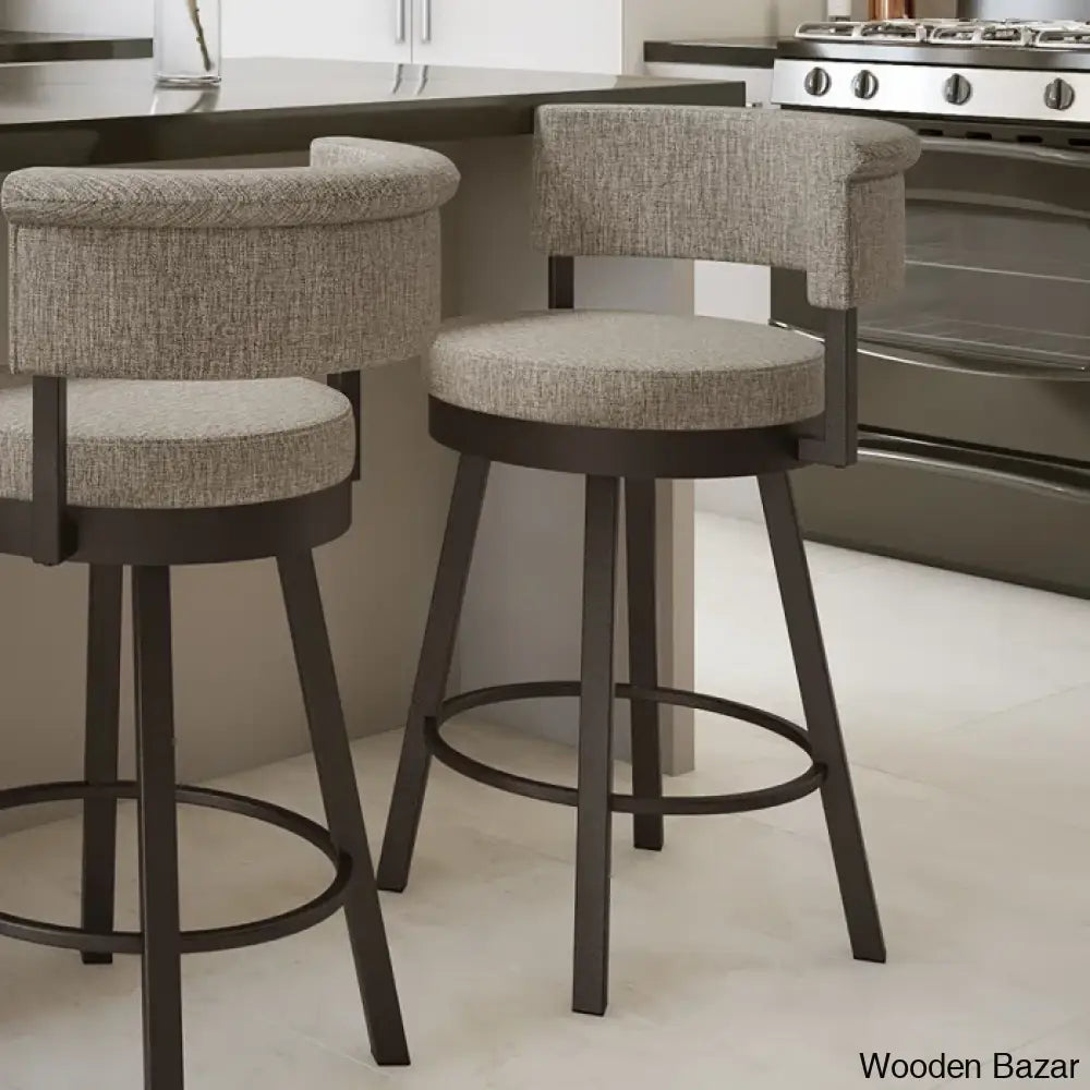 Highgatey Swivel Upholstered Counter And Bar Stool With Metal Frame Dark Brown / Beige/Brown