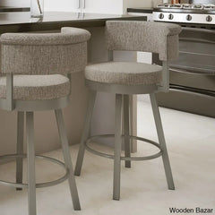 Highgatey Swivel Upholstered Counter And Bar Stool With Metal Frame Matte Light Gray / Beige/Brown