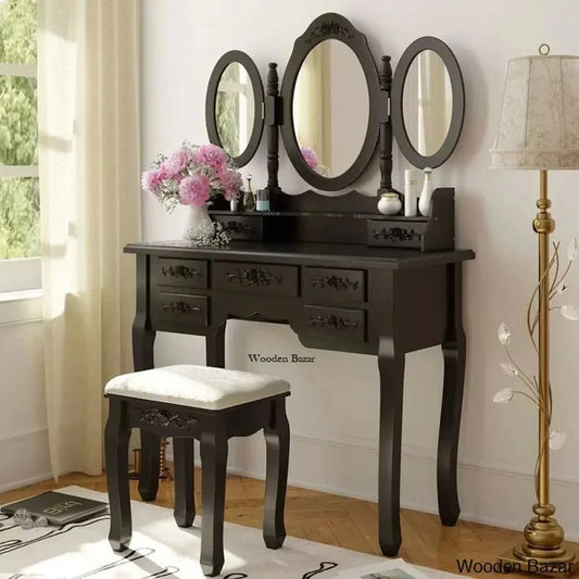 Highview Vanity 3 Mirrors Dressing Table With Stool Black