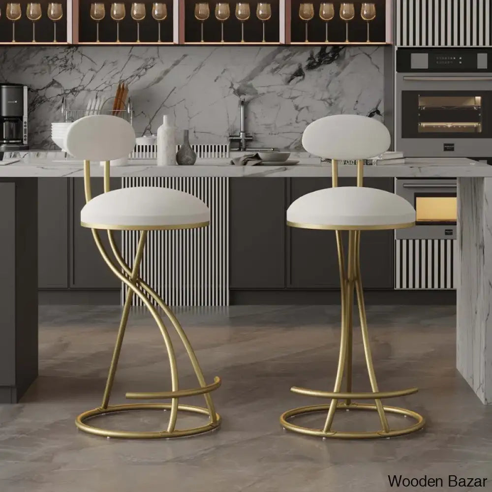 Hilareey Swivel Upholstered 27.95’’ Counter And Bar Stool With Metal Frame Creamy White/Golden