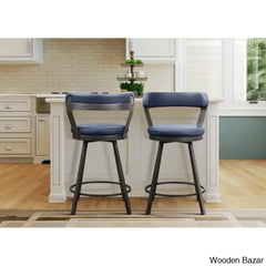 Hindrikuso Swivel Upholstered 25’’ Counter And Bar Stool With Metal Frame (Set Of 2) Blue