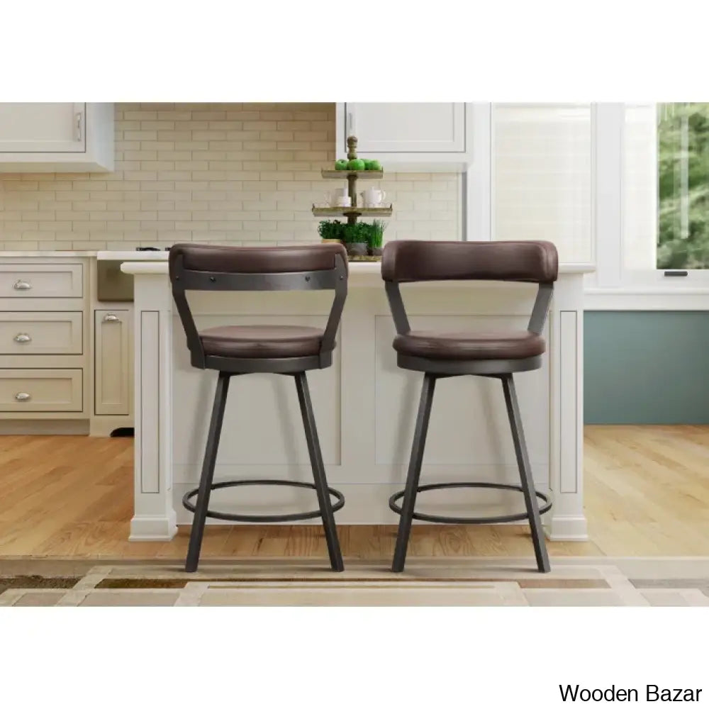 Hindrikuso Swivel Upholstered 25’’ Counter And Bar Stool With Metal Frame (Set Of 2) Brown