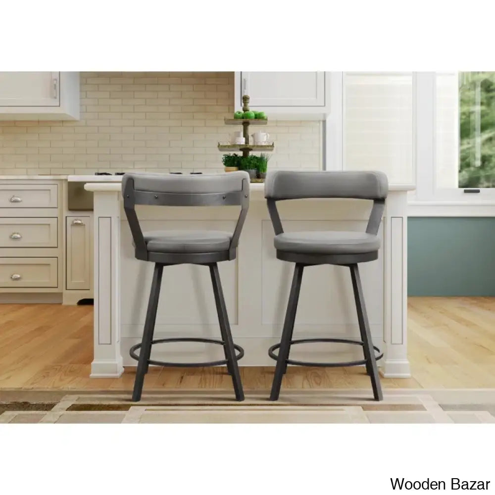 Hindrikuso Swivel Upholstered 25’’ Counter And Bar Stool With Metal Frame (Set Of 2) Gray