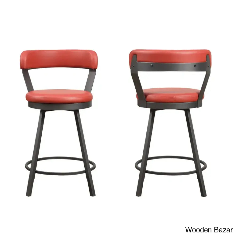 Hindrikuso Swivel Upholstered 25’’ Counter And Bar Stool With Metal Frame (Set Of 2) Red