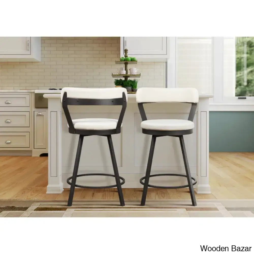 Hindrikuso Swivel Upholstered 25’’ Counter And Bar Stool With Metal Frame (Set Of 2) White