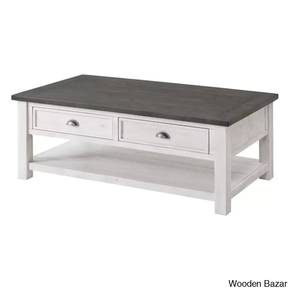 Hollimanin Solid Wood Coffee And Center Table White/Gray